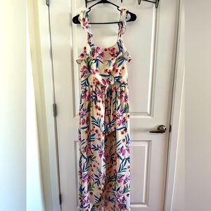 Floral romper with maxi train